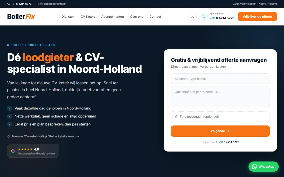 Homepage van BoilerFix
